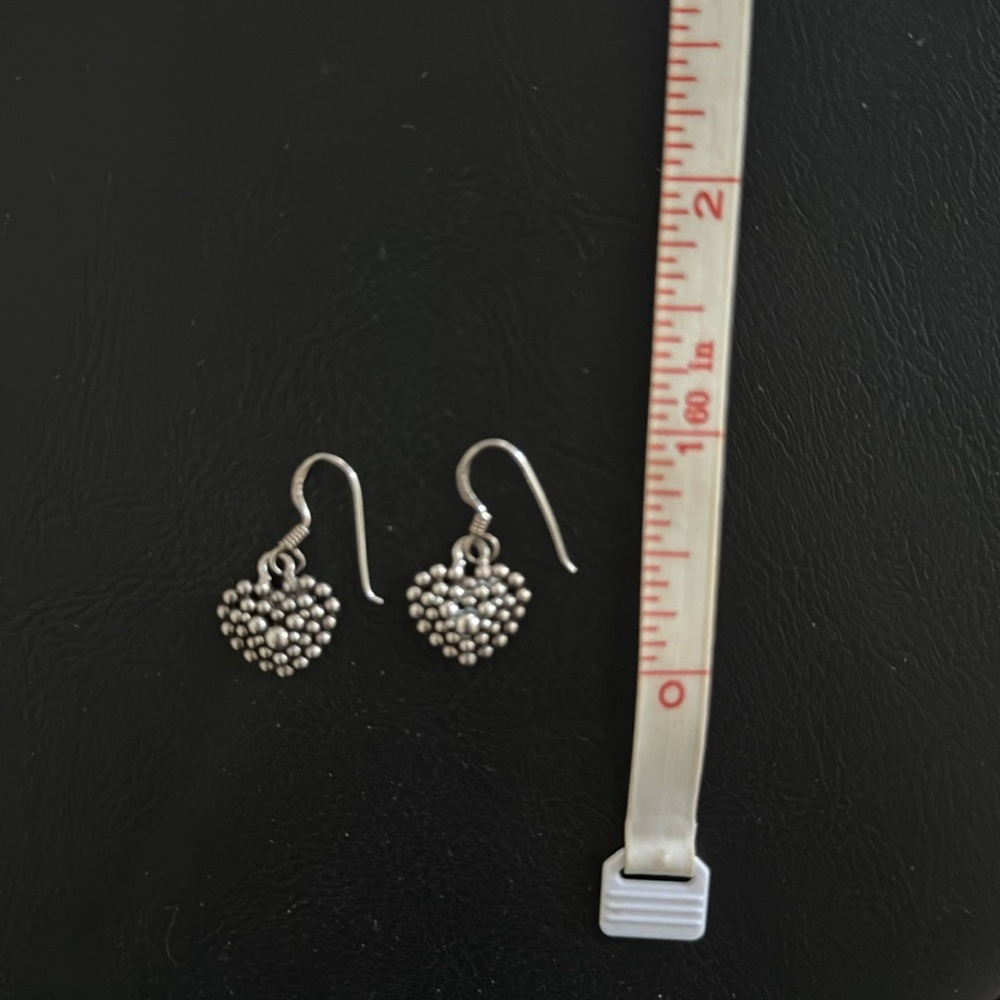 Sterling silver solid 925 heart dots dangle earrings hook jewelry gift - Picture 3 of 3